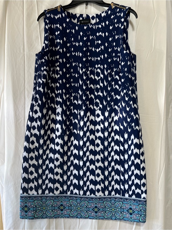 AB Studio Dresses & Skirts - Navy and White Patterned Women’s Dress with Border Trim